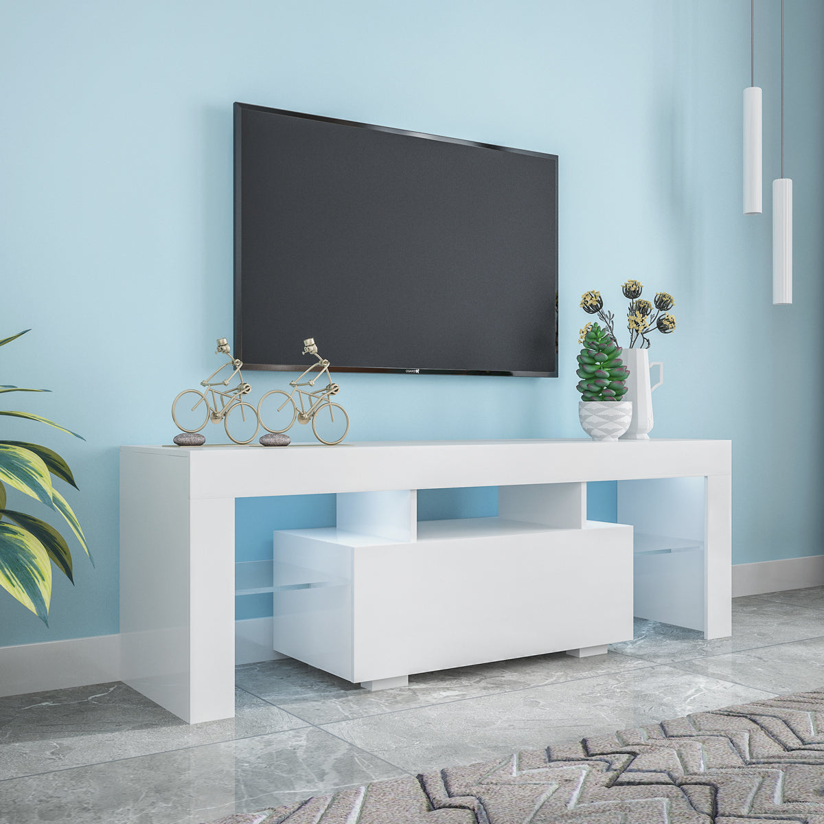 Large Entertainment TV Stand with LED Light TV Cabinet