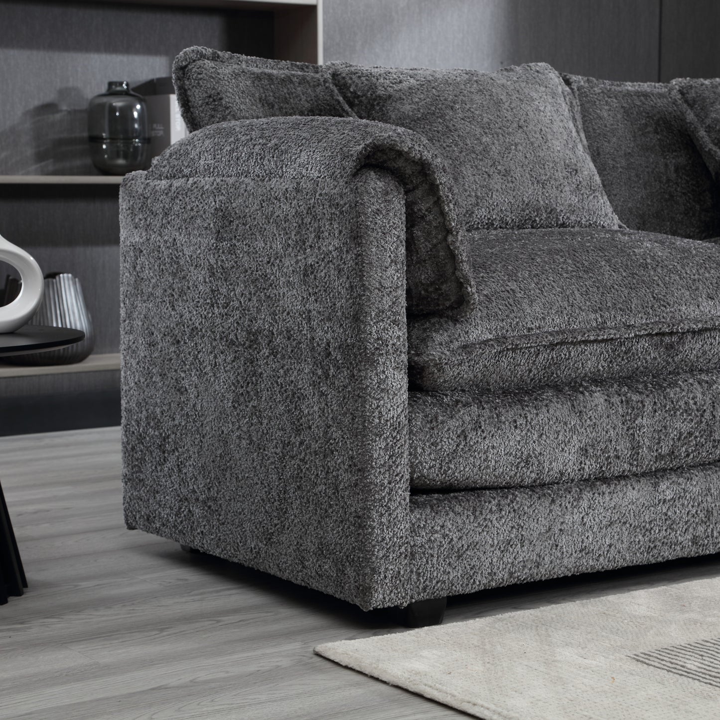 Oversized Boucle Fabric L-Shape Sectional - Movable Pedals with Detachable Armrests