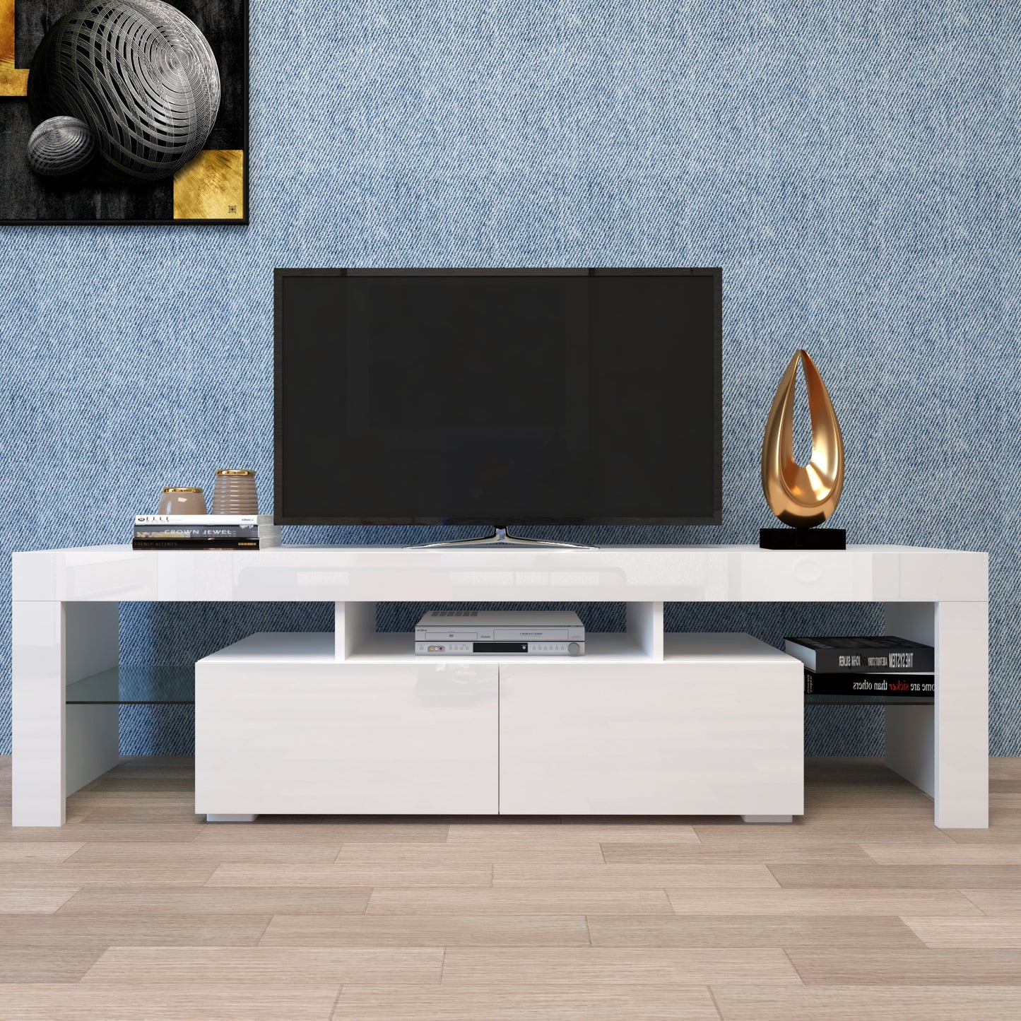 Modern White LED TV Stand with 20 Color Options & Remote Control For up to 70" TV's