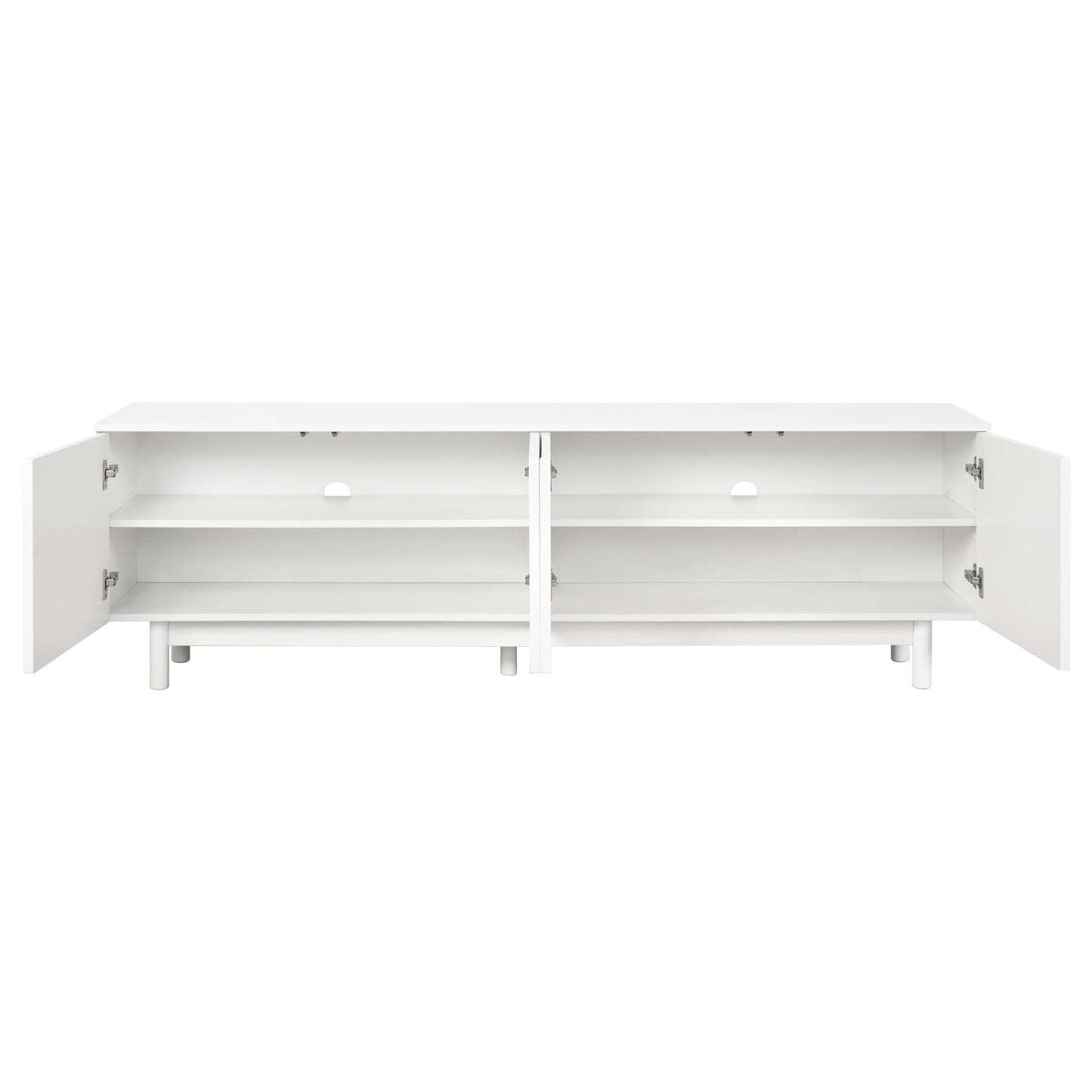 ON-TREND Graceful TV Stand with Arch Cabinets for TVs Up to 78'', Minimalist Entertainment Center with Solid Wood Legs, Practical Media Console with Adjustable Shelves for Living Room, White