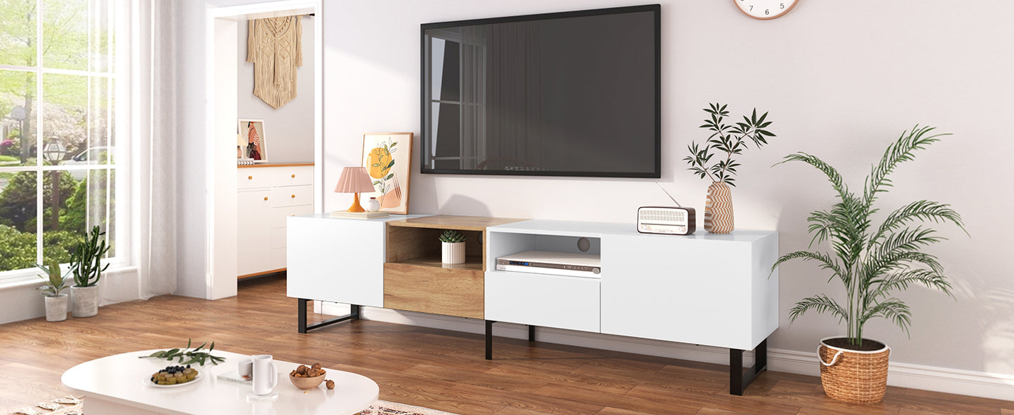 Modern TV Stand with 2 Cabinets & Open Storage Compartment for up to 85'' TV's