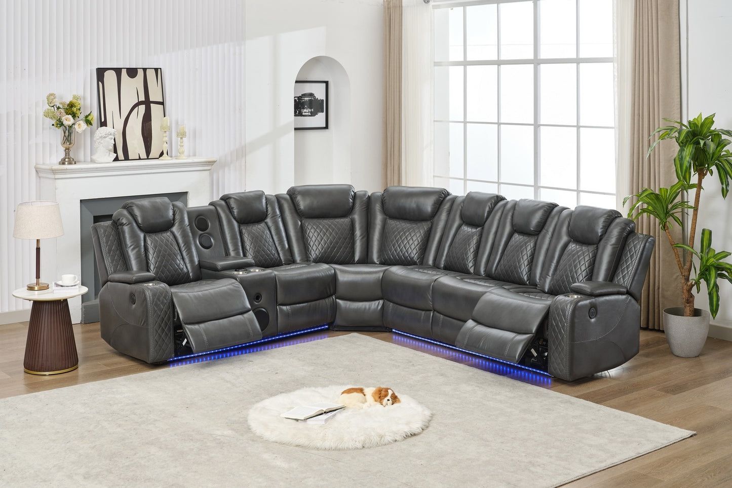 M071 Power reclining Sectional Sofa W/speaker / LED strip GREY color