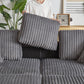 Corduroy 3-Seater Gray Sofa with Ottoman, Storage, & Cup Holders