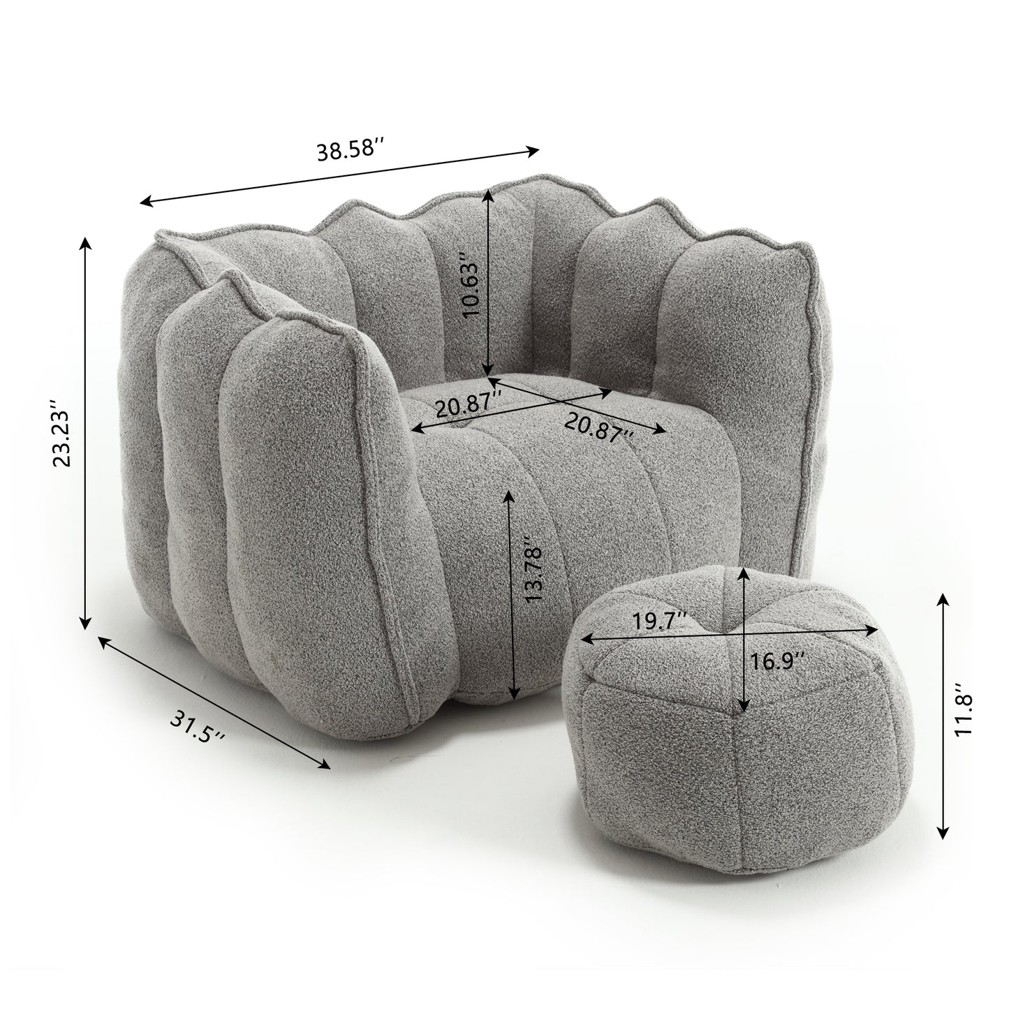 Soft Bean Bag Chair with High Resilient Foam(Chips)for living room and bedroom,Comfortable Square Lazy Sofa with Footstool, Cover for Adults to Gaming, Reading, and Watching TV