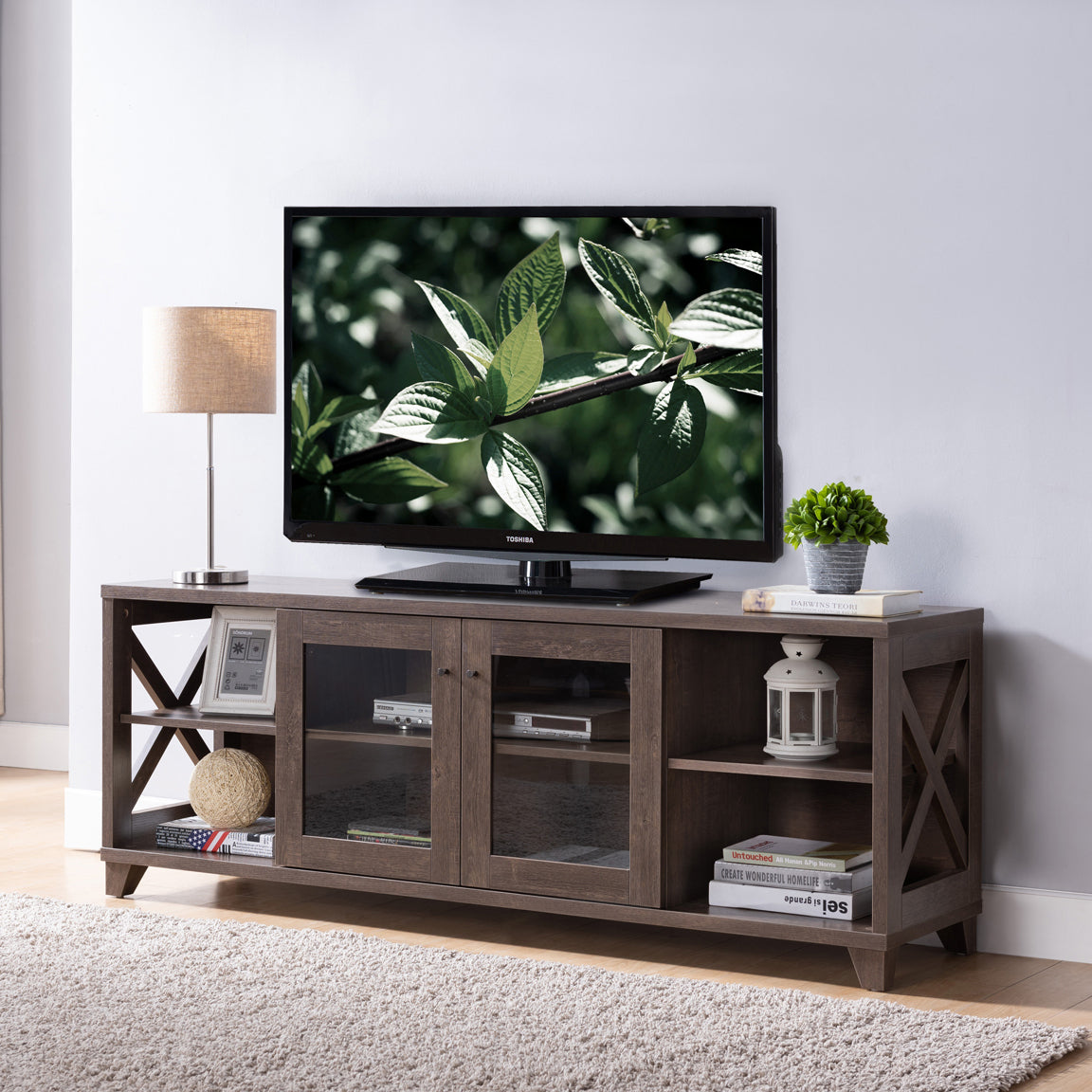 Entertainment Center with Four Side Shelves and Transparent Center For up to 55" TV's