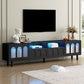 Fluted Glass TV Stand with LED Light Strip for Up to 80'' TV's