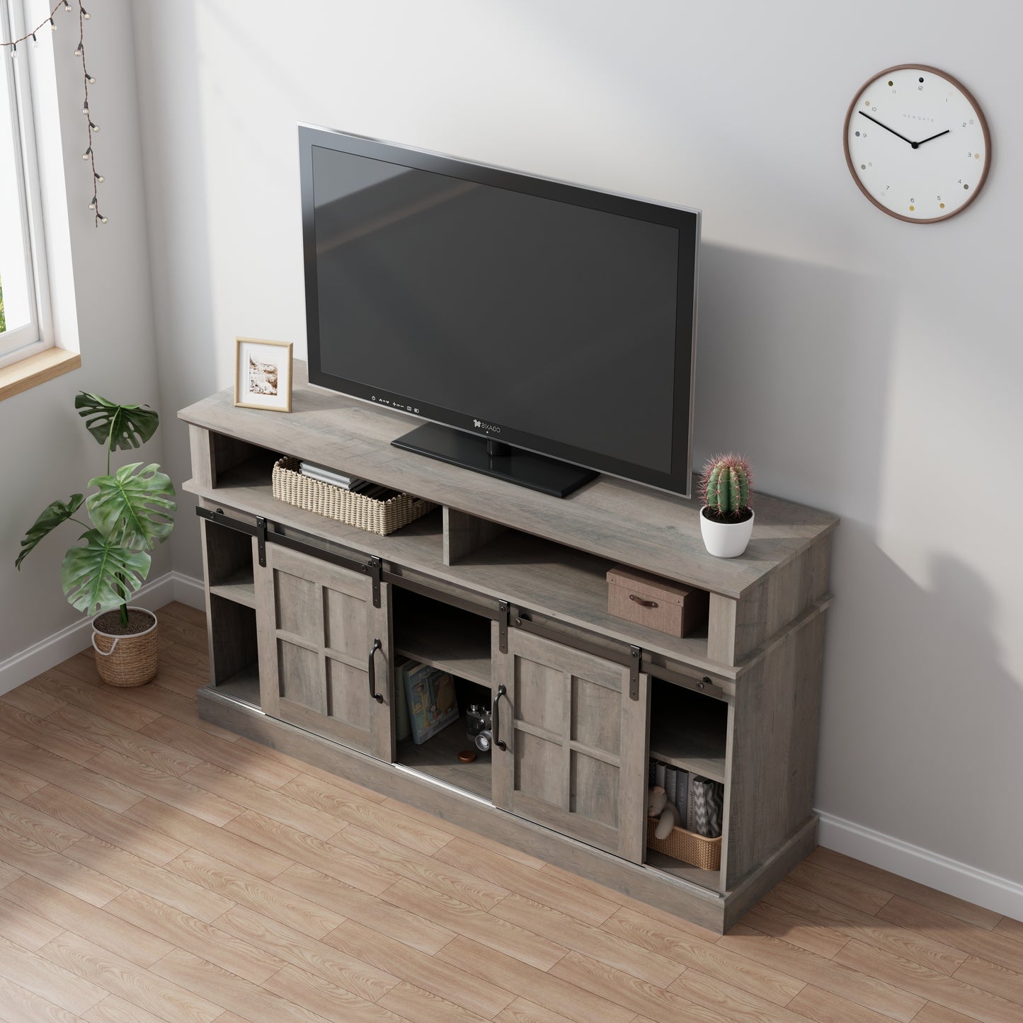 Modern Entertainment Center with Storage Cabinets and Shelves For up to 55" TV's