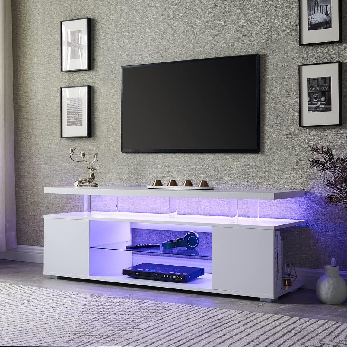 TV Stand for 70 Inch TV LED Gaming Entertainment Center Media Storage Console Table with Large Side Cabinet for Living Room(White)