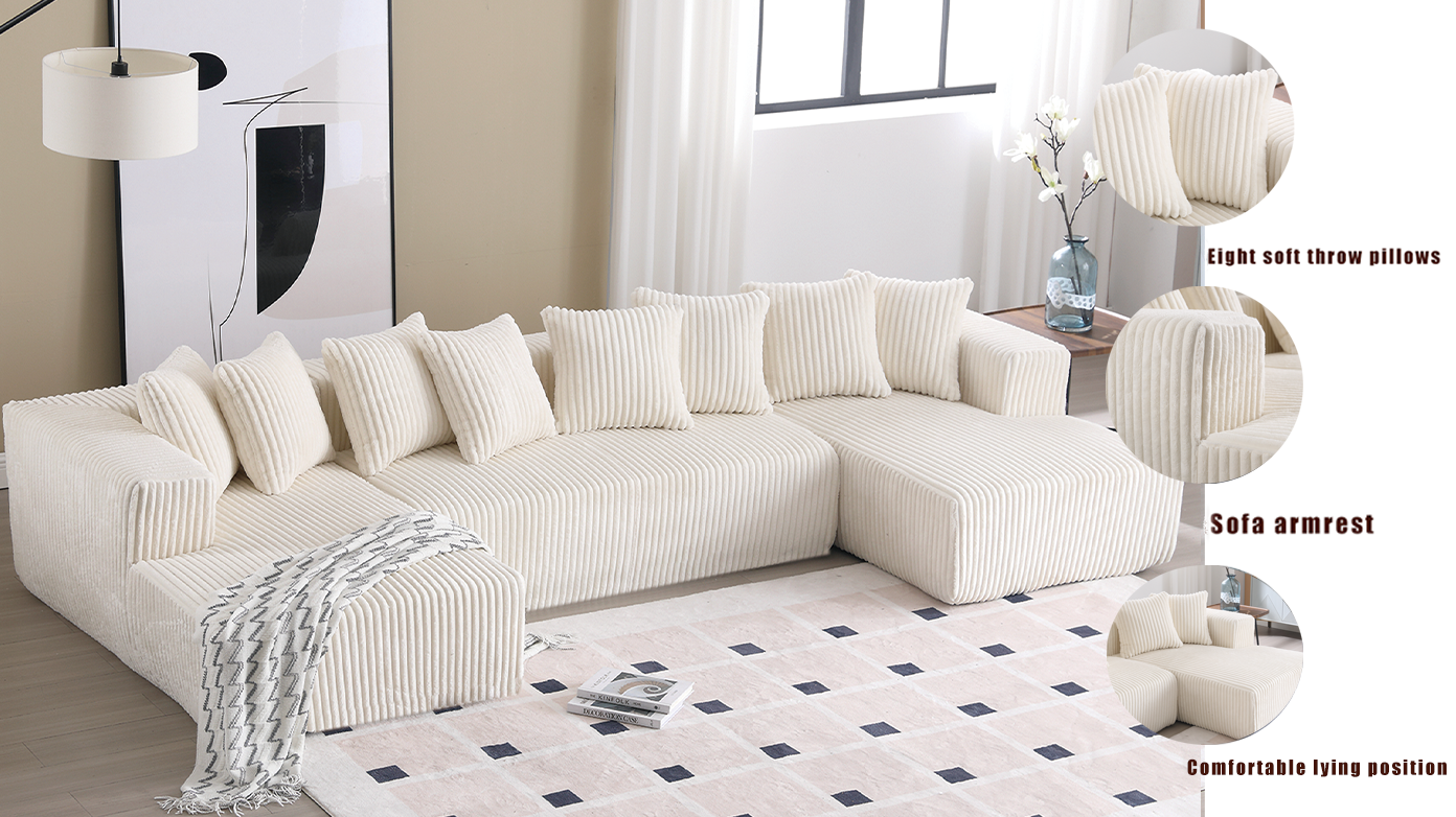 Corduroy U-Shaped Sectional with Chaise