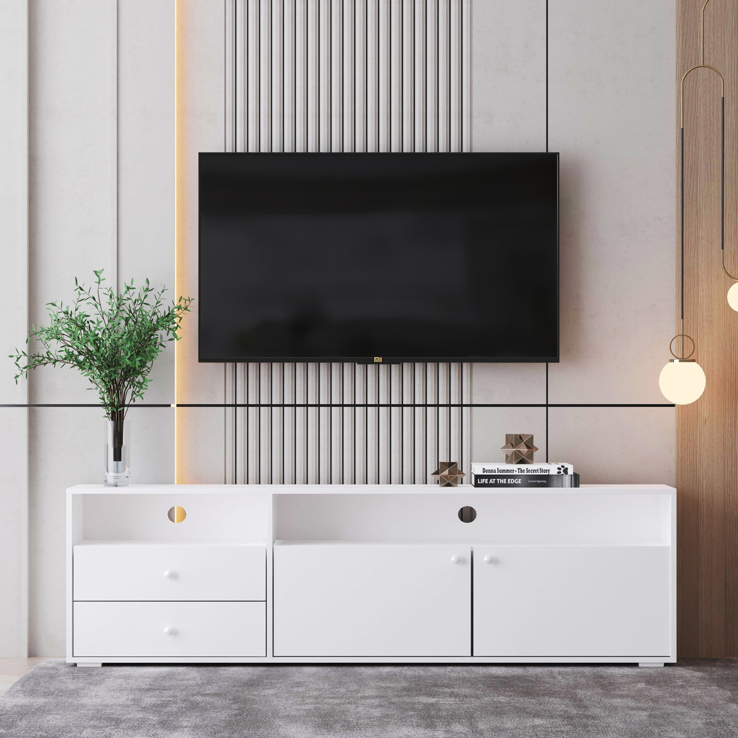 TV cabinet, TV cabinet, entertainment center, TV console, media console, brand hardware, imported impregnated paper, solid wood handle, can be placed in the living room, bedroom,color:white