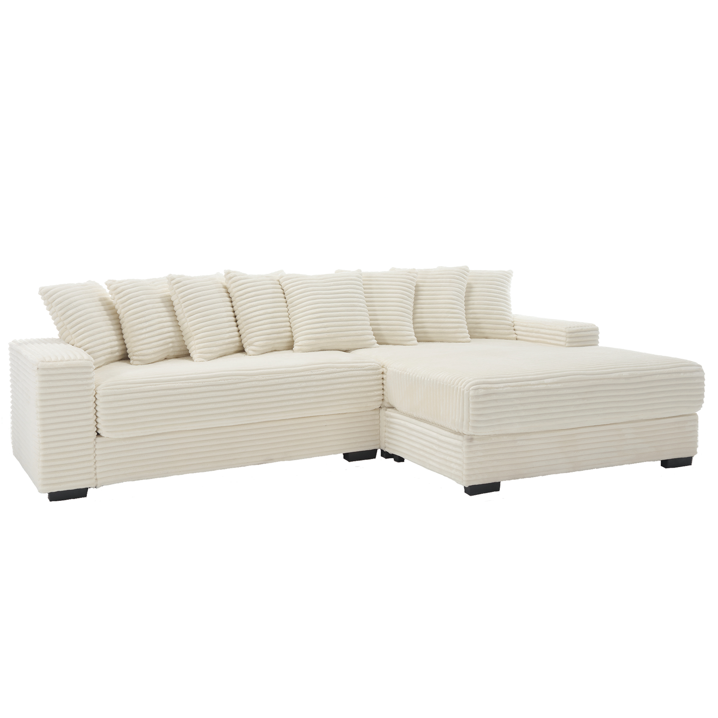 Oversized Corduroy L-Shaped Sofa with Chaise & Pillows