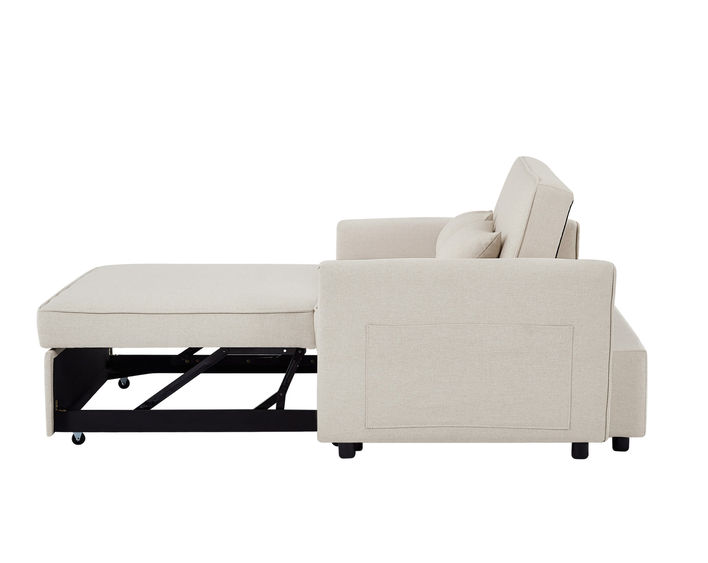 Modern Linen Loveseat Sleeper Sofa with Adjustable Backrest & Pull-Out Bed with 2 Lumbar Pillows