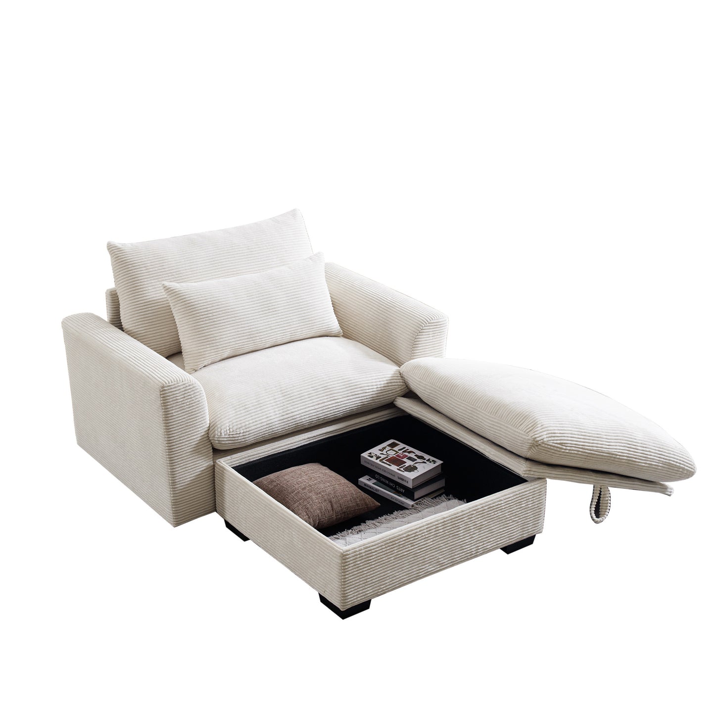 Corduroy Modular Sofa with Storage Ottoman