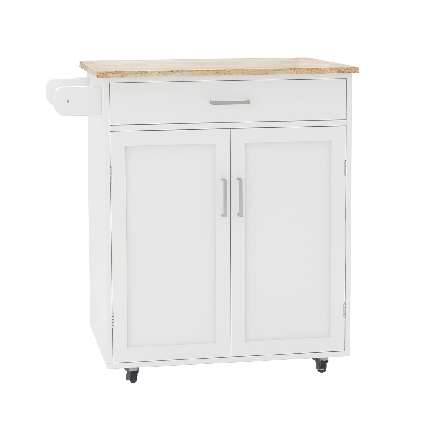 Kitchen island rolling trolley cart with Adjustable Shelves and towel rack rubber wood table top