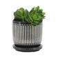 6" VERTICAL LINES PLANTER W/ SAUCER, BLACK