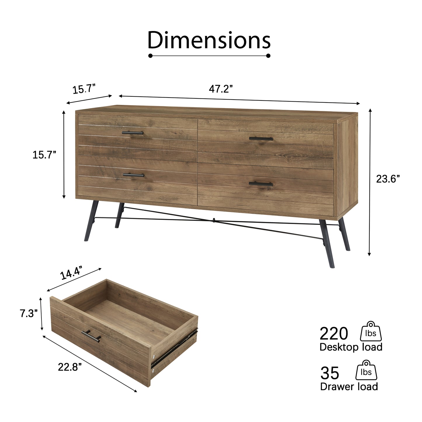 4 Drawer Rustic Dresser Chest