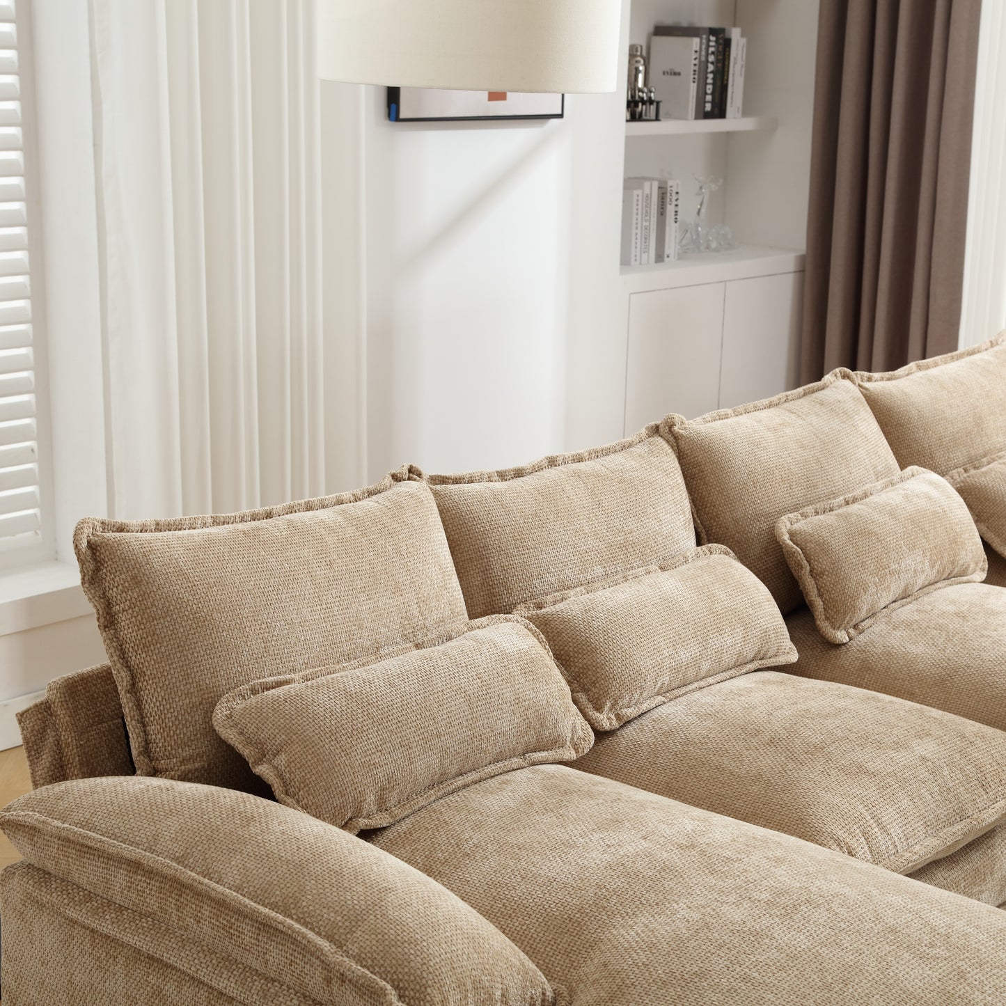 Chenille Fabric Oversized Four-Seater, U-shaped Combination Sofa