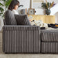 Corduroy 3-Seater Gray Sofa with Ottoman, Storage, & Cup Holders