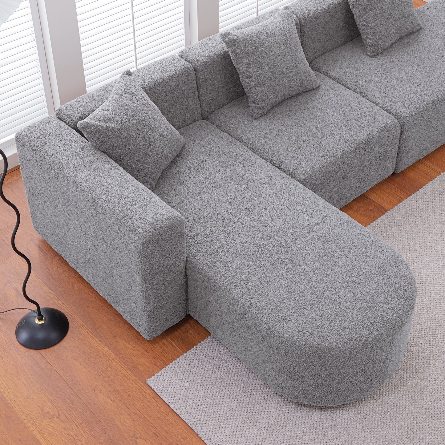 Modern  L shape boucle Sofa with curved seat (facing left)