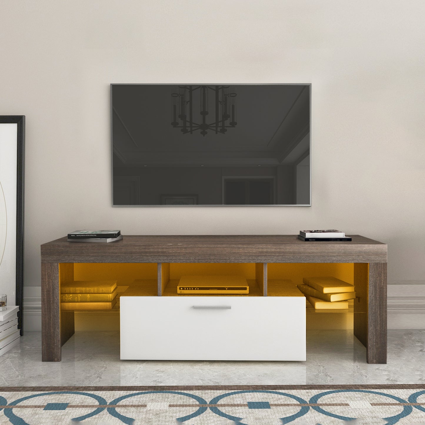 Modern TV Stand with LED Lights  for up to 55" TV's - Tempered Glass Shelve