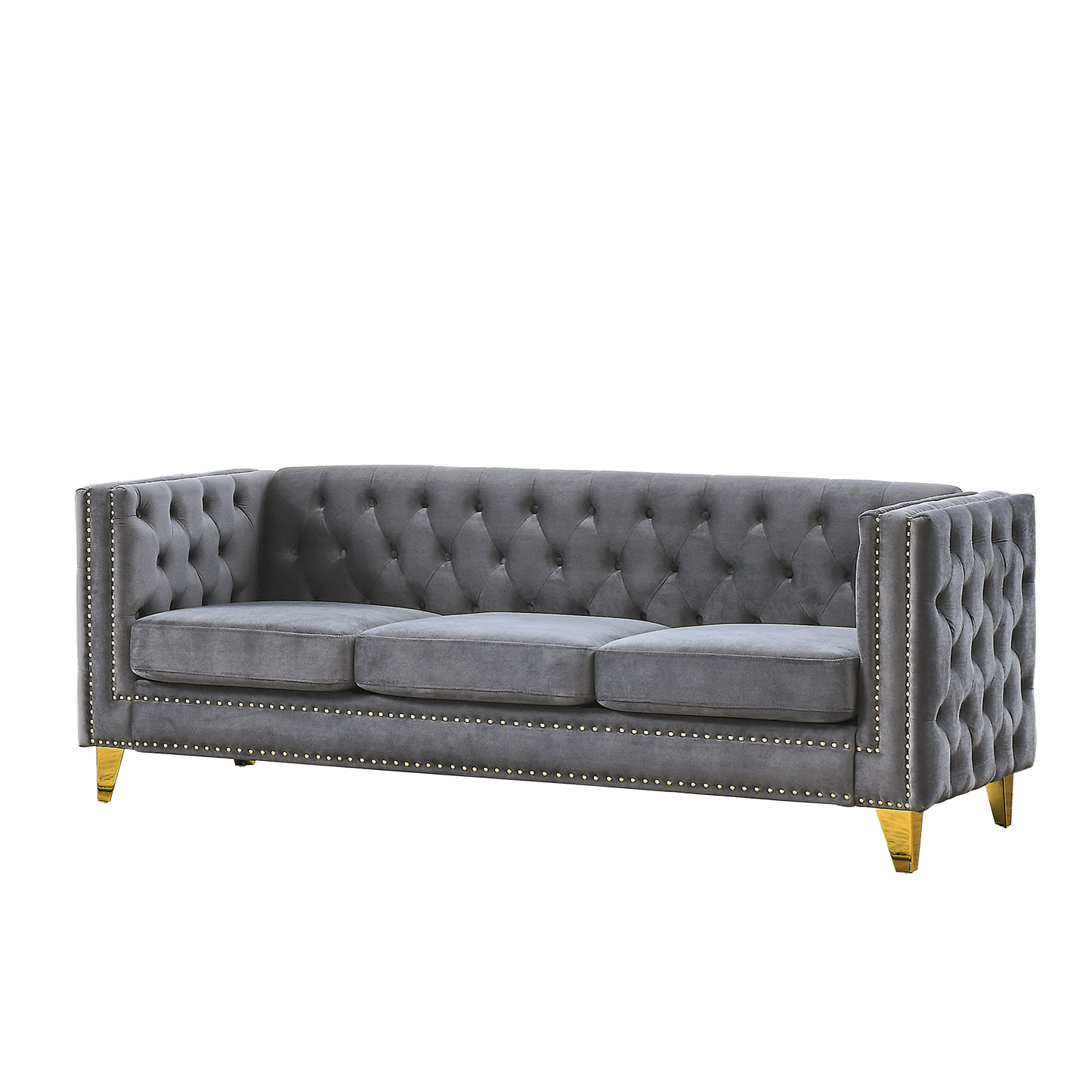 Velvet Tufted Square Arm Couch with Metal Legs - 2pcs