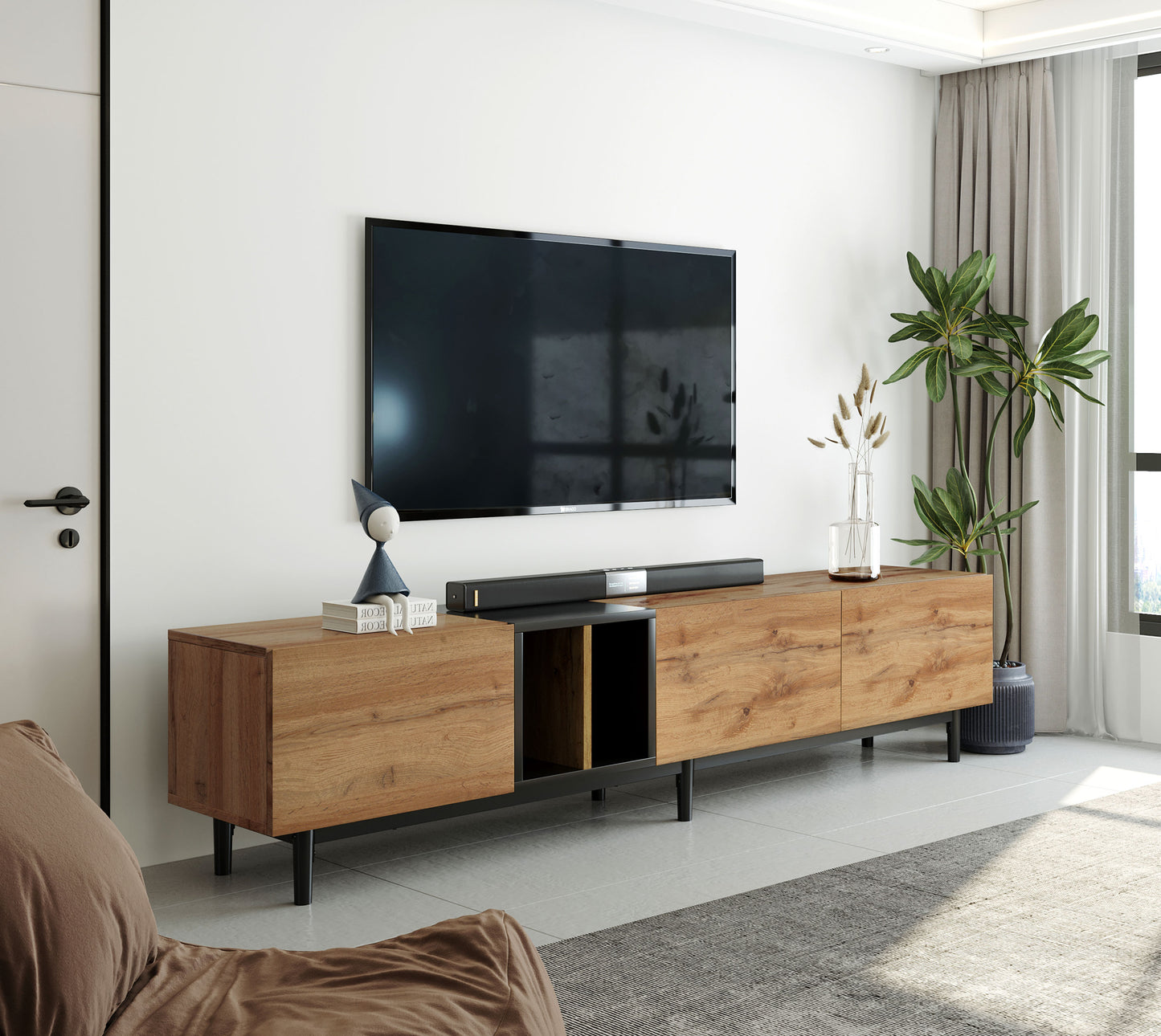 Modern TV Stand with 3 Doors For up To 80'' TV's