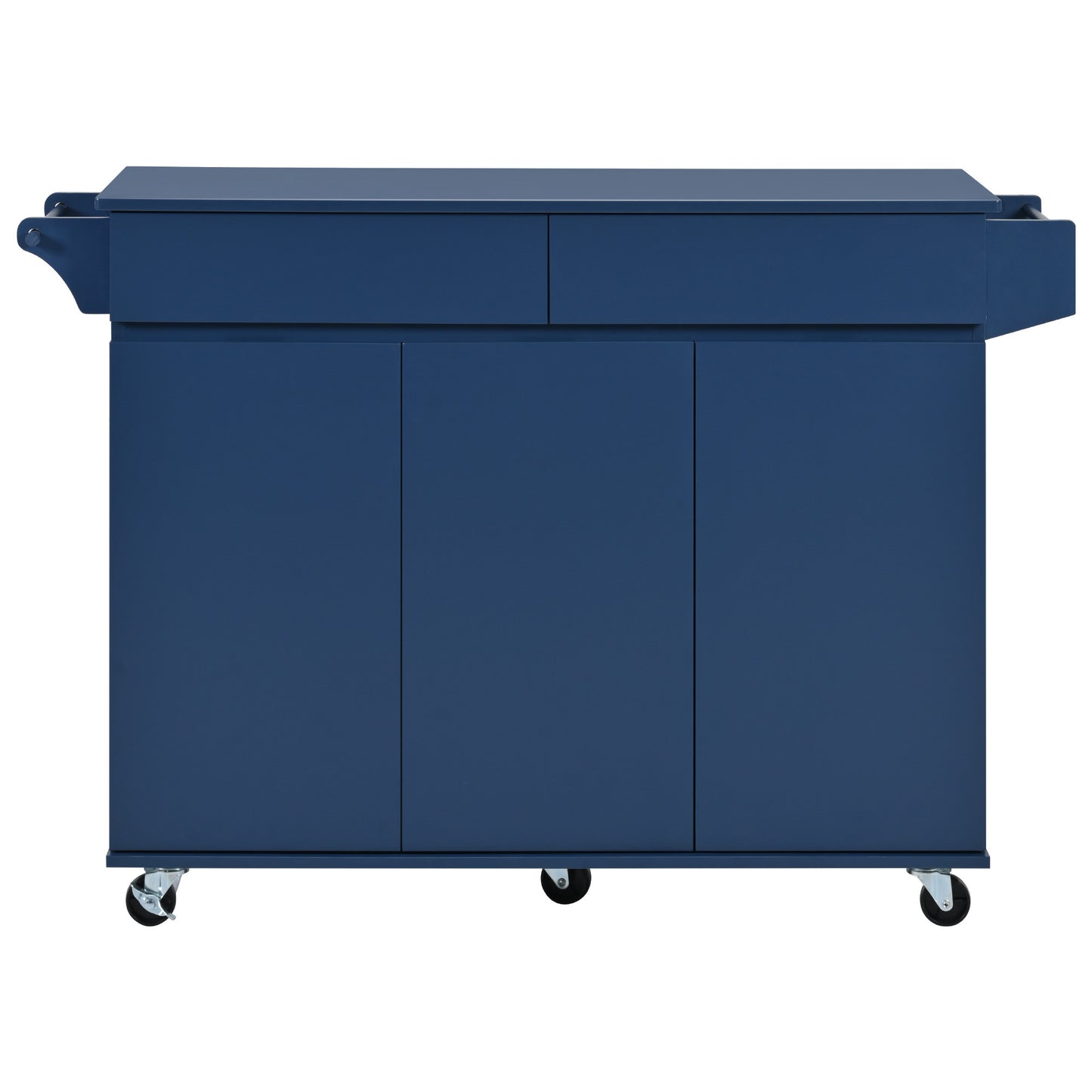 K&K 53.2''  Kitchen Island with Drop Leaf, Kitchen Storage Cart with Spice Rack, Towel Rack and 2 Drawers, Rolling Kitchen Island on Wheels with Adjustable Shelves for Kitchen, Dining Room, Navy Blue