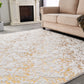 Luxury Machine Washable White Abstract Gold-Gilded Chinchilla Faux Fur Area Rug