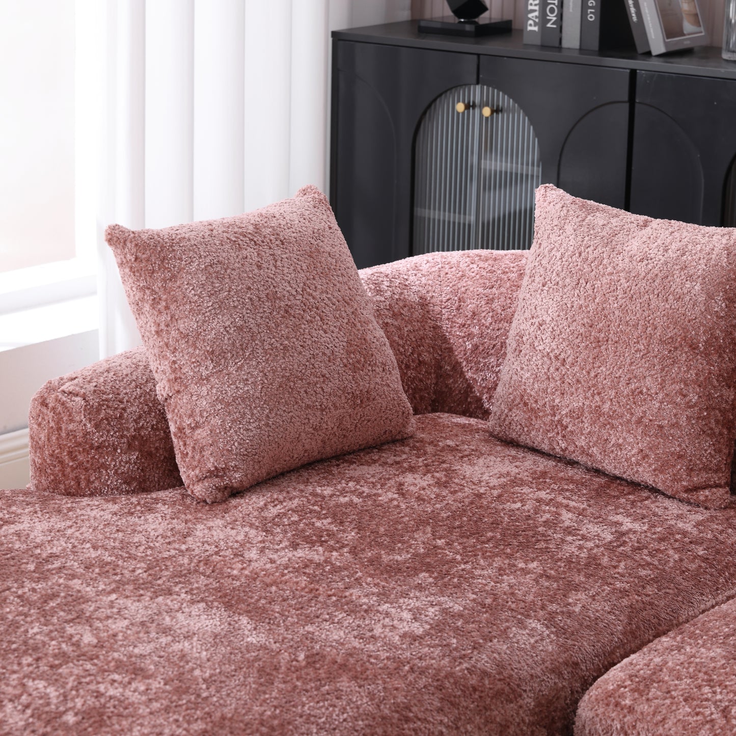 COOLMORE Boucle Sofa 3 Seater for Living Room Oversized Comfy Sofa L-Shape Sofa Couch with Chaise Home Furniture Sleeper Sectional Sofa for Apartment, Office Left Hand Facing (Pink)