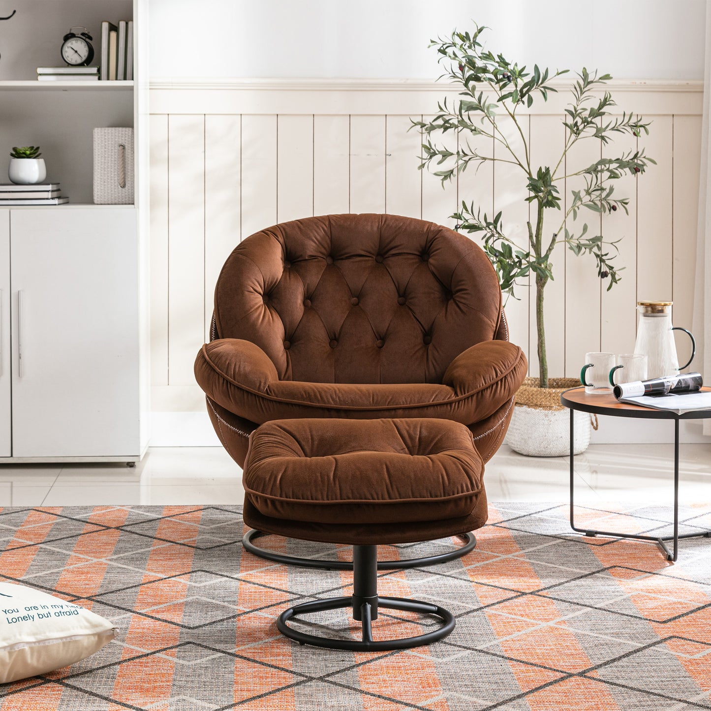 Rustic Accent Chair with Ottoman (Brown)