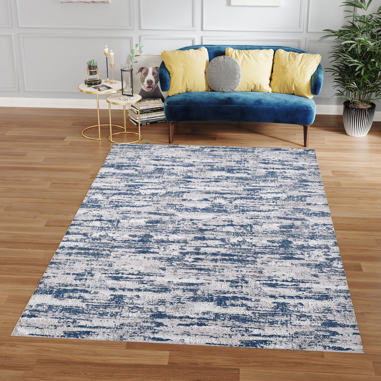 Nautical Navy Blue Woven Area Rug