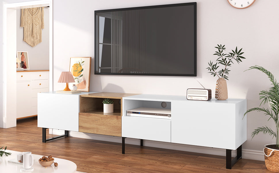 Modern TV Stand with 2 Cabinets & Open Storage Compartment for up to 85'' TV's