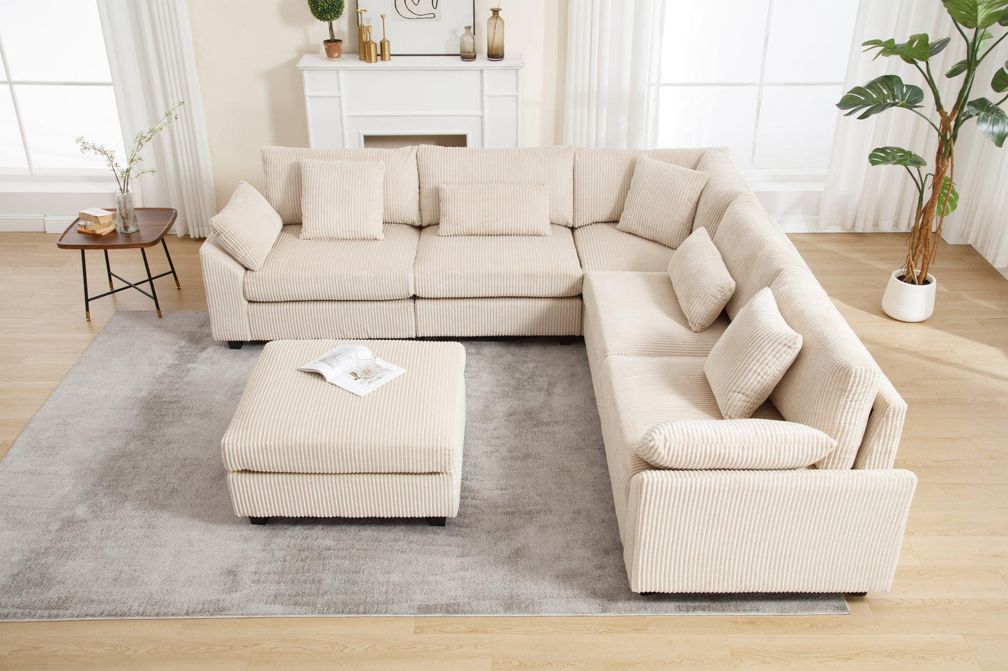 Oversized Corduroy Cloud Sectional Sofa with Plush Ottoman