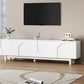 ON-TREND Graceful TV Stand with Arch Cabinets for TVs Up to 78'', Minimalist Entertainment Center with Solid Wood Legs, Practical Media Console with Adjustable Shelves for Living Room, White