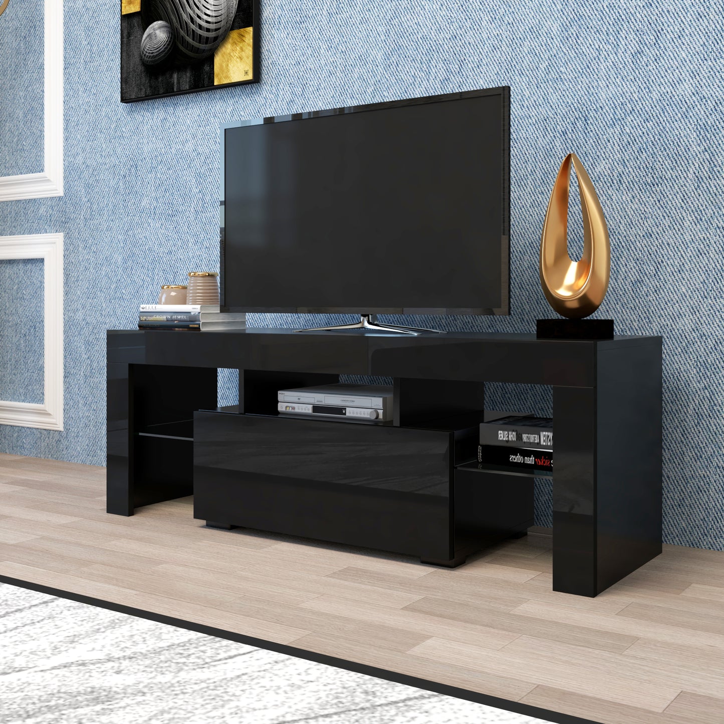 Black TV Stand with LED RGB Lights