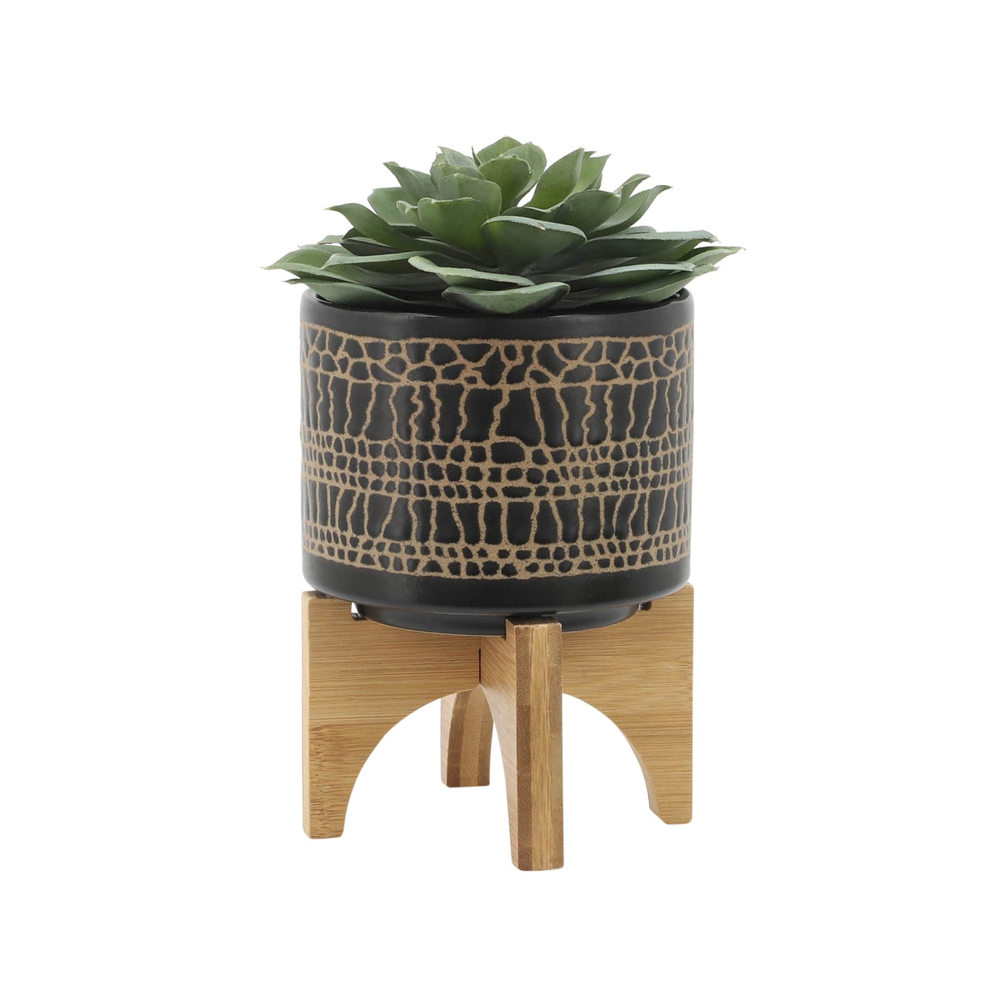 8" GLAZED PLANTER W/ STAND, BLACK