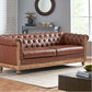 Tufted Leather 3-Seat Sofa with Wooden Legs