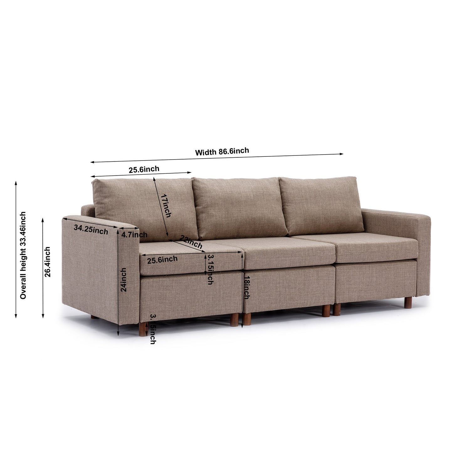 3-Seat Modular Sectional Sofa with 2 Ottomans