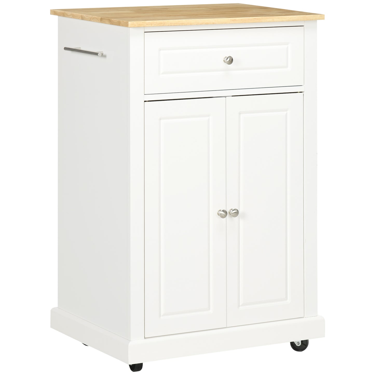 Rolling Kitchen Island Cart, Portable Serving Trolley Table with Drawer, Adjustable Shelf and 2 Towel Racks, Cream White