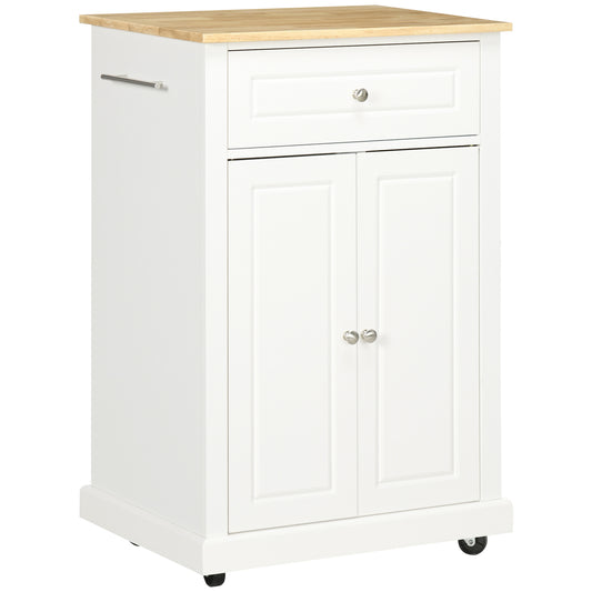 Rolling Kitchen Island Cart, Portable Serving Trolley Table with Drawer, Adjustable Shelf and 2 Towel Racks, Cream White