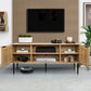 Wooden TV Stand for TVs up to 65 Inches,with 2  Rattan Decorated Doors  and 2 Open Shelves,Living Room TV Console Table Wooden Entertainment Unit, Natural Color