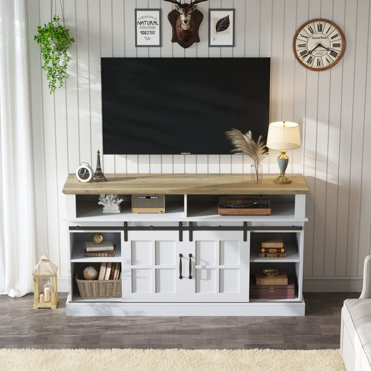 Farmhouse TV Stand with Storage Cabinet and Shelves For up to 55" TV's