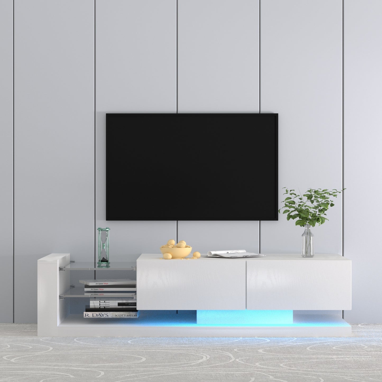 TV Console with Storage Cabinets, Full RGB Color 31 Modes Changing Lights Remote RGB LED TV Stand, Modern Entertainment Center (White for 75 inches TV)