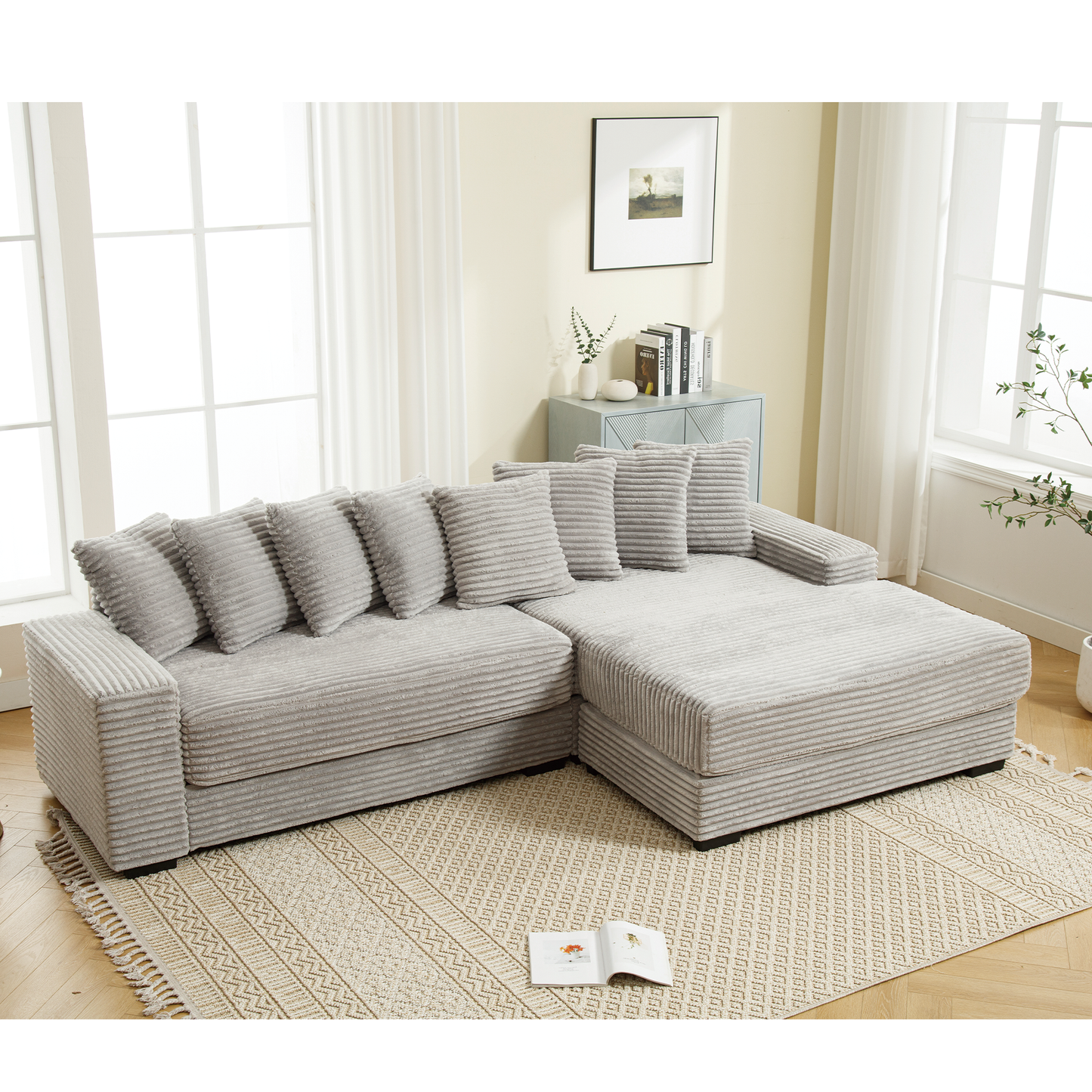 Oversized Corduroy L-Shaped Sofa - 2-Piece Sectional