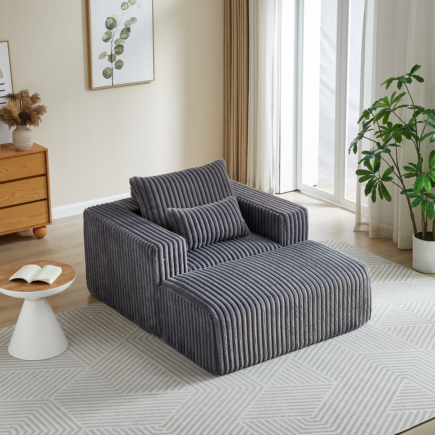 Corduroy Lounge Chair & Footrest – Fluffy Sleeper Sofa for Modern Comfort