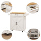 Kitchen island rolling trolley cart with Adjustable Shelves & towel rack & seasoning rack rubber wood table top-White