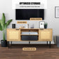 Wooden TV Stand for TVs up to 65 Inches,with 2  Rattan Decorated Doors  and 2 Open Shelves,Living Room TV Console Table Wooden Entertainment Unit, Natural Color