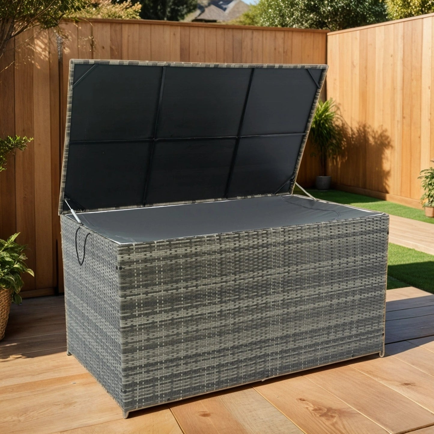 Outdoor Storage Box, 200 Gallon Wicker Patio Deck Boxes with Lid, Outdoor Cushion Storage for Kids Toys, Pillows, Towel