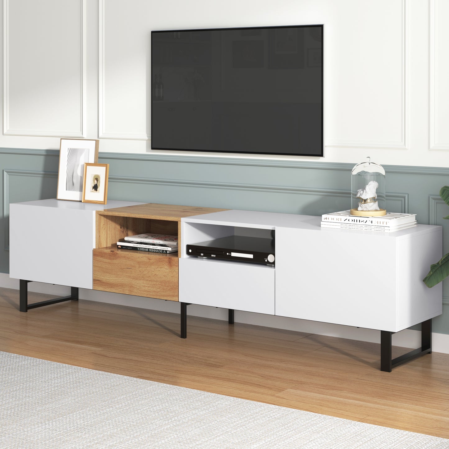 Modern TV Stand with 2 Cabinets & Open Storage Compartment for up to 85'' TV's