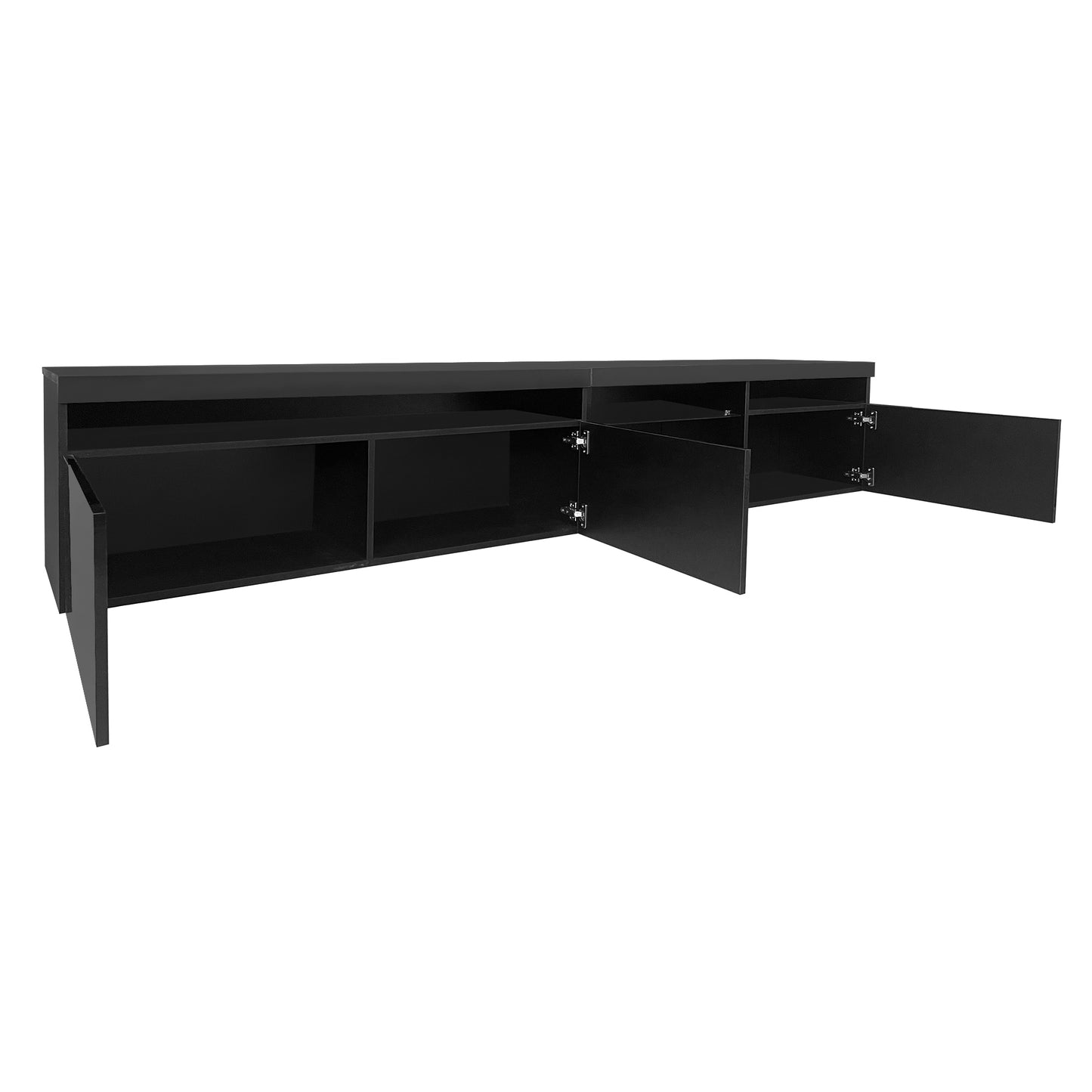 ON-TREND Unique Design TV Stand with 2 Glass Shelves, Ample Storage Space Media Console for TVs Up to 105", Versatile TV Cabinet with LED Color Changing Lights for Living Room, Black